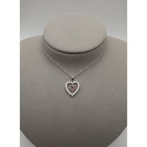 Sterling Silver Pink CZ Heart Necklace UD 925 Dangle Pendant